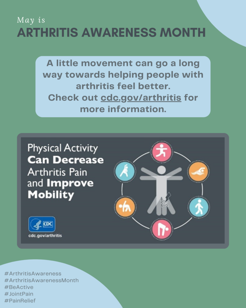 May is Arthritis Awareness Month and physical activity can decrease arthritis pain
